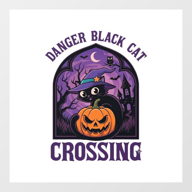 Danger Black Cat Crossing Halloween Pumpkin Witch  (Sheet)