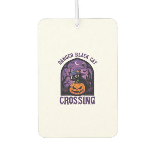 Danger Black Cat Crossing Halloween Pumpkin Witch  Car Air Freshener