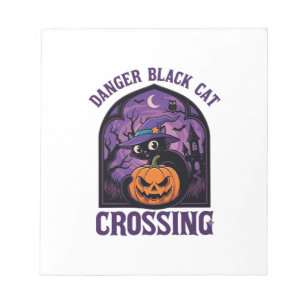 Danger Black Cat Crossing Halloween Pumpkin Witch  Notepad
