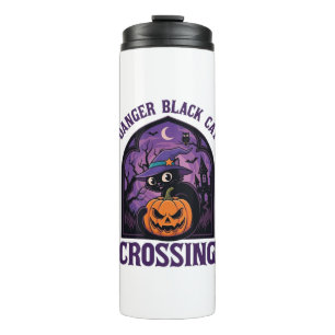 Danger Black Cat Crossing Halloween Pumpkin Witch  Thermal Tumbler