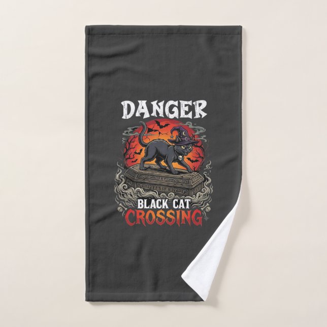 Danger Black Cat Crossing Halloween Witch Hat Coff Hand Towel (Hand Towel)