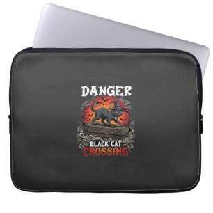Danger Black Cat Crossing Halloween Witch Hat Coff Laptop Sleeve