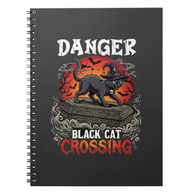 Danger Black Cat Crossing Halloween Witch Hat Coff Notebook (Front)