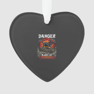 Danger Black Cat Crossing Halloween Witch Hat Coff Ornament