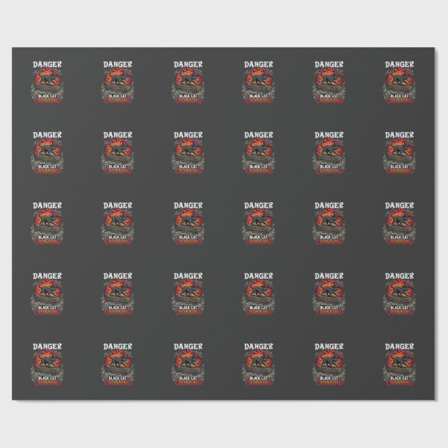 Danger Black Cat Crossing Halloween Witch Hat Coff Wrapping Paper (Flat)