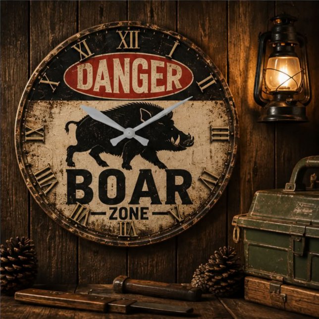 Danger Boar Zone Funny Wild Boar Hunter Gift Large Clock (Creator Uploaded)
