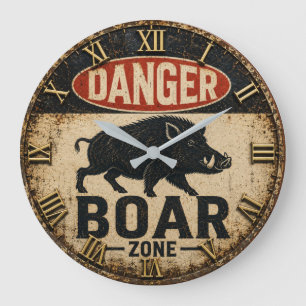 Danger Boar Zone Funny Wild Boar Hunter Gift Large Clock