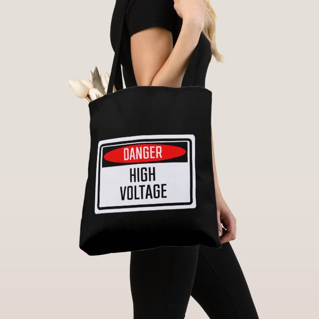 Danger High Voltage Sign Tote Bag (Close Up)