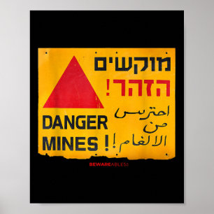 Danger Landmines Sign In English, Hebrew &amp; Ara