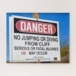 DANGER - No Cliff Diving - Hawaii - 16x20 - 520 pc Jigsaw Puzzle