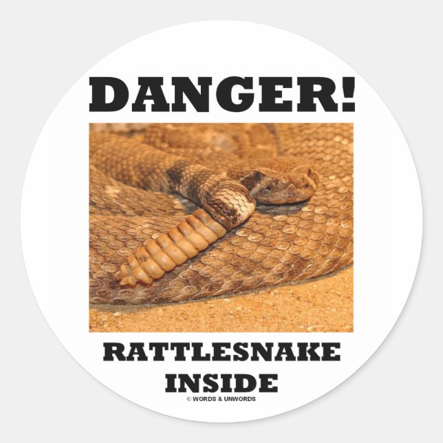 Danger! Rattlesnake Inside Classic Round Sticker (Front)