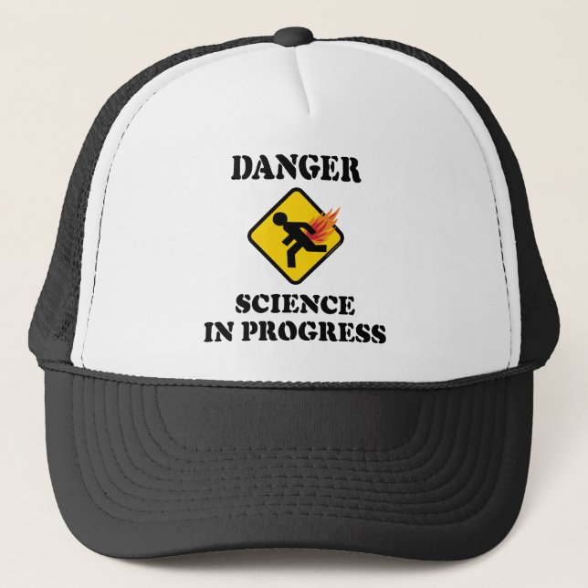 Danger Science in Progress - Flaming Fart Humour Trucker Hat (Front)