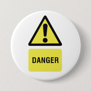 Danger Warning Sign Yellow Triangle Exclamation 7.5 Cm Round Badge