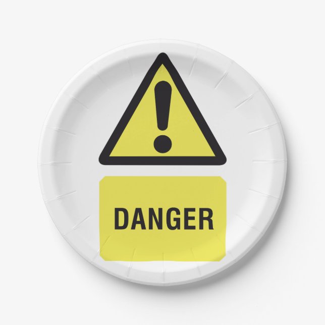 Danger Warning Sign Yellow Triangle Exclamation Paper Plate (Front)