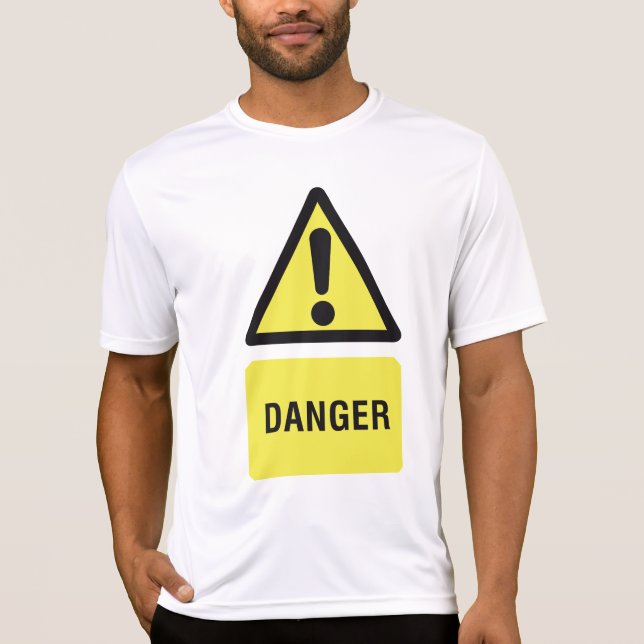 Danger Warning Sign Yellow Triangle Exclamation T-Shirt (Front)