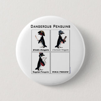 dangerous penguins 6 cm round badge
