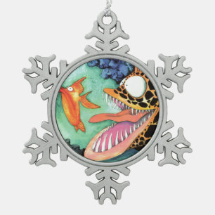 "Dangerous Waters" Fish Watercolor Mike Quinn Snowflake Pewter Christmas Ornament