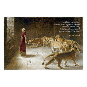 Daniel in the Lion's Den Bible Art Scripture Poster