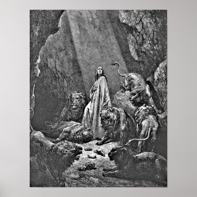 Daniel in the Lion's Den Biblical Illustration Poster (Front)