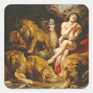 Daniel In The Lions Den By Peter Paul Rubens Square Sticker