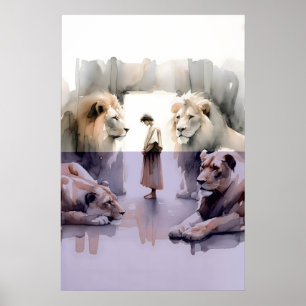 Daniel In The Lions’ Den Watercolor Bible Verse Poster