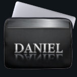 Daniel Name with Dripping Liquid Metal Laptop Sleeve<br><div class="desc">Polished chrome nameplate reading Daniel with dripping liquid metal and strong reflective highlights. Embossed 3D typography on a sleek dark background evokes luxury,  modern branding,  industrial design and custom identity.</div>