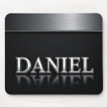 Daniel Name with Dripping Liquid Metal Mouse Pad<br><div class="desc">Polished chrome nameplate reading Daniel with dripping liquid metal and strong reflective highlights. Embossed 3D typography on a sleek dark background evokes luxury, modern branding, industrial design and custom identity.</div>