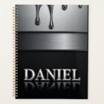 Daniel Name with Dripping Liquid Metal Planner<br><div class="desc">Polished chrome nameplate reading Daniel with dripping liquid metal and strong reflective highlights. Embossed 3D typography on a sleek dark background evokes luxury,  modern branding,  industrial design and custom identity.</div>