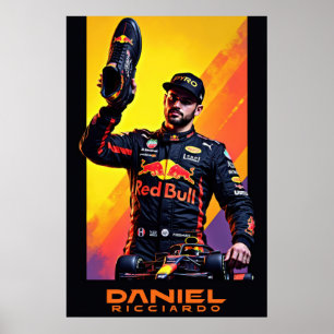 Daniel Ricciardo portrait with formula one car  Poster