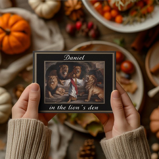 Daniel standing in the lions den black postcard (Creator Uploaded)