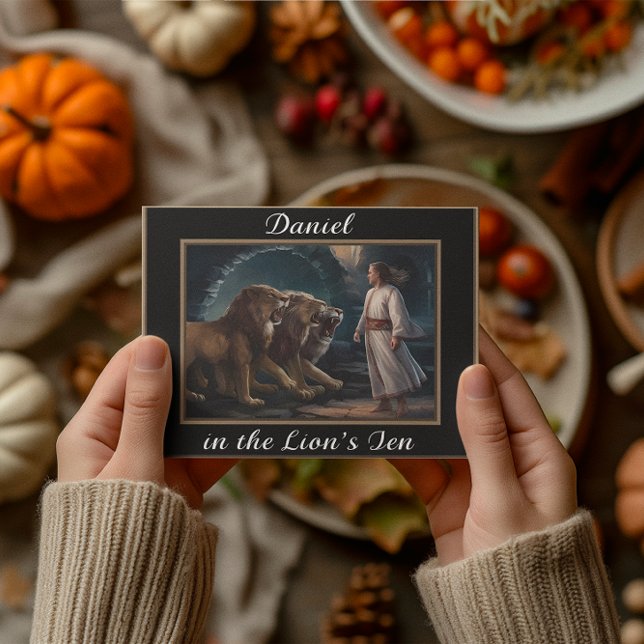 Daniel standing in the lions den black postcard (Creator Uploaded)