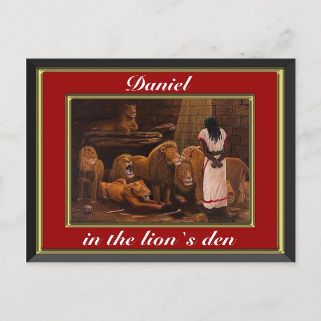 Daniel standing in the lions den red postcard (Front)