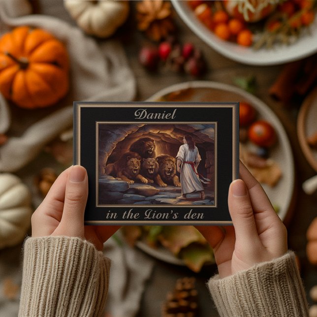 Daniel standing in the lions den rocky cave postcard (Creator Uploaded)