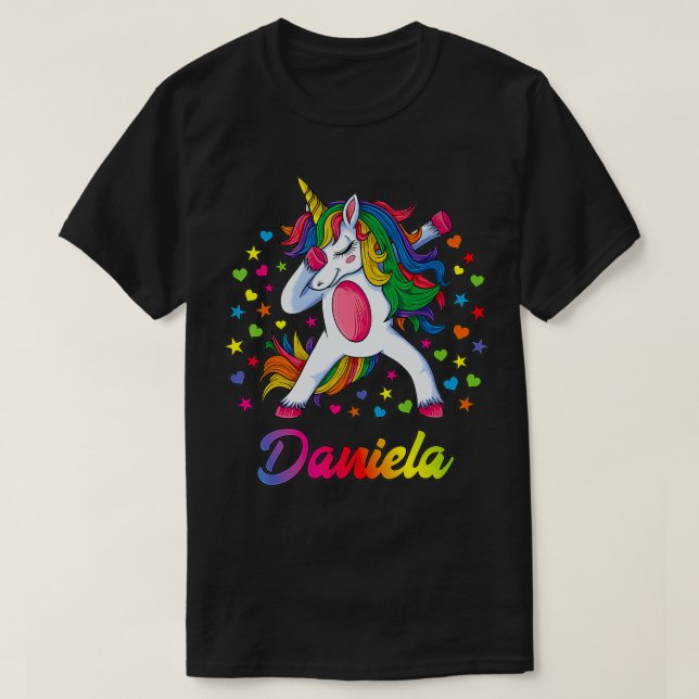 Daniela Dabbing Unicorn Rainbow Personalised Name  T-Shirt (Design Front)