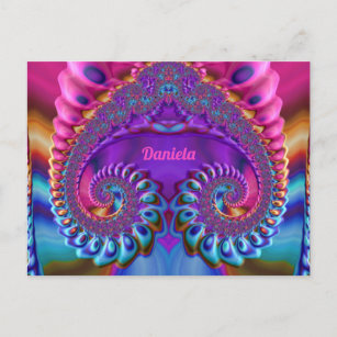 DANIELA ~ Glossy Postcard 3D Pink Blue Purple Zany