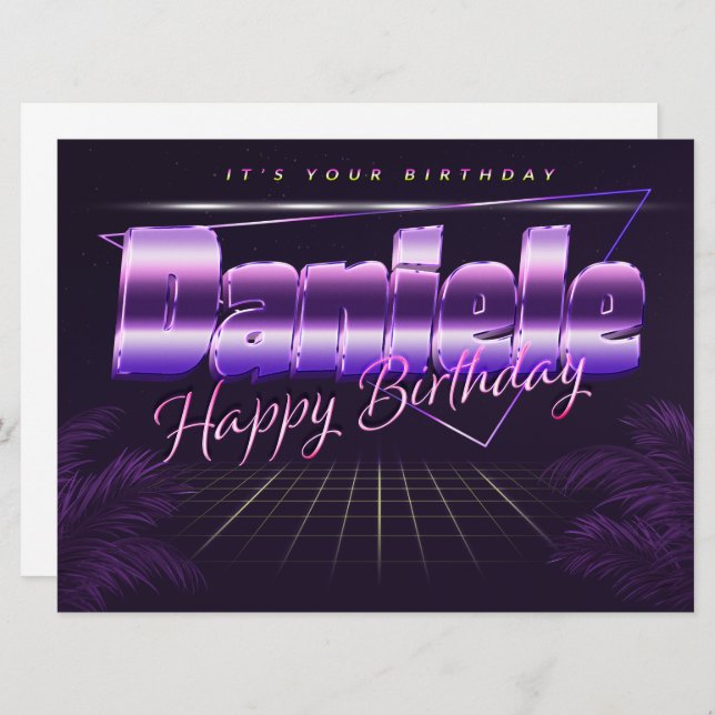 Daniele Name First name lila retro card Birthday (Front/Back)