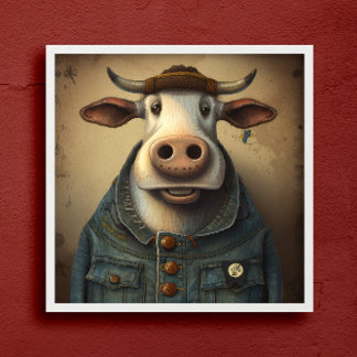 Danim Dapper Cow - Funny cow in a costume Poster