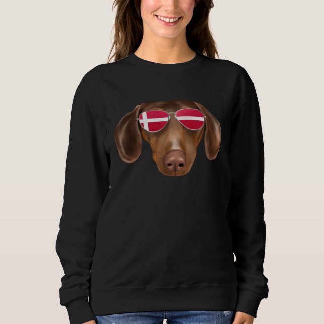 Danish Flag Brown Dachshund Dog Denmark Pocket Sweatshirt (Front)