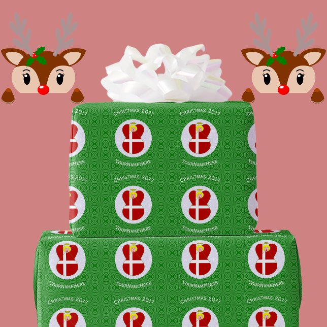 Danish Flag Christmas Angel Personalised Wrapping Paper (Creator Uploaded)