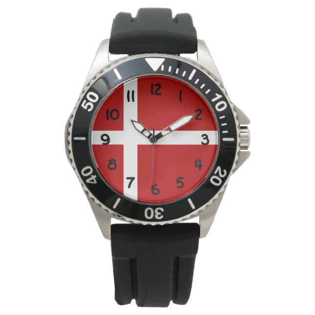 Danish Flag Dannebrog Red White Black Numbers Watch (Front)
