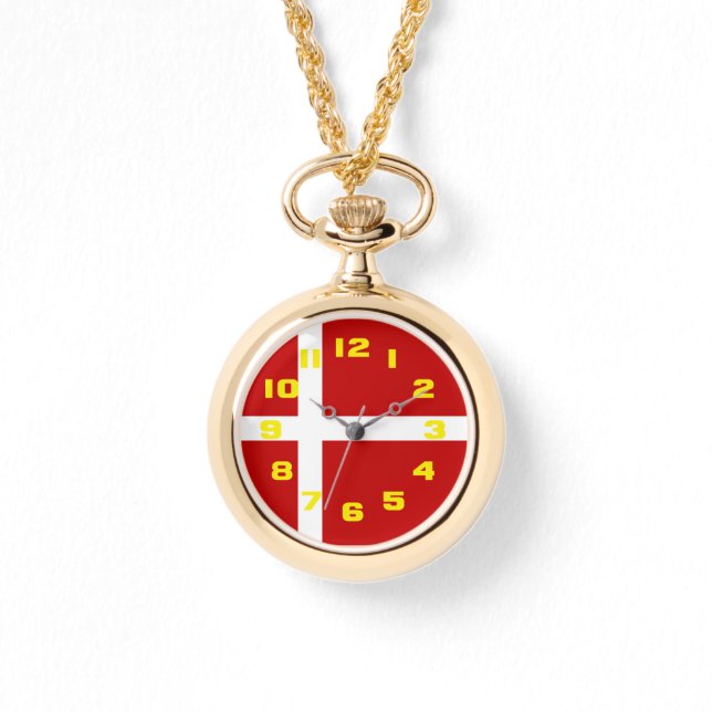 Danish Flag Dannebrog Red White Yellow Numbers Watch (Front)