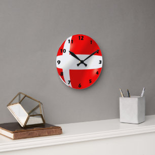 Danish Flag Design Round Clock