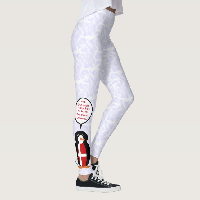 Danish Flag Holiday Ms. Penguin Talking Leggings (Right)