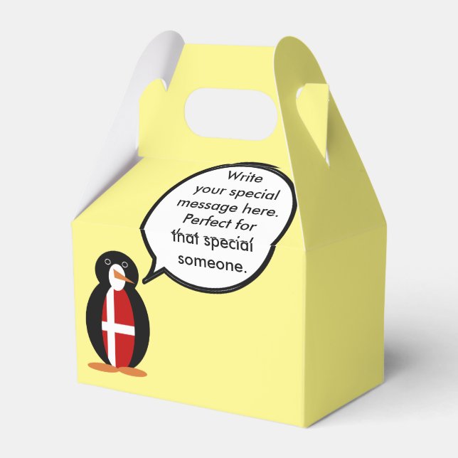 Danish Flag Talking Ms. Penguin Personalised Favour Box (Back Side)