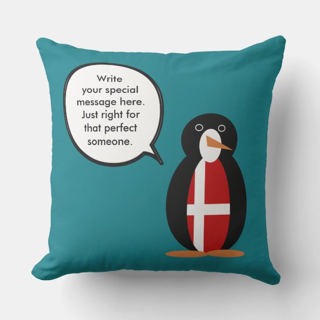 Danish Flag Talking Ms Penguin Personalised  Outdoor Cushion (Front)