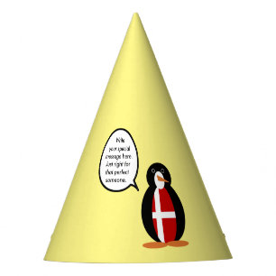 Danish Flag Talking Ms Penguin Personalised Party Hat