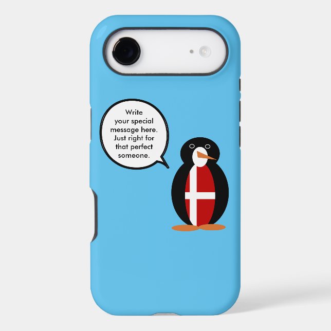 Danish Flag Talking Ms Penguin Personalised Text  (Back)