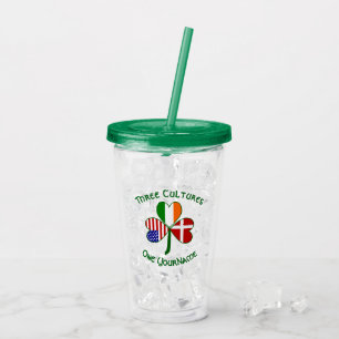 Danish Irish American Flags Shamrock Personalised  Acrylic Tumbler