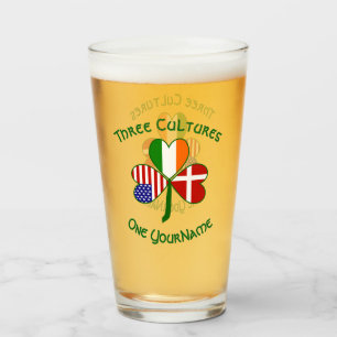 Danish Irish American Flags Shamrock Personalised  Glass