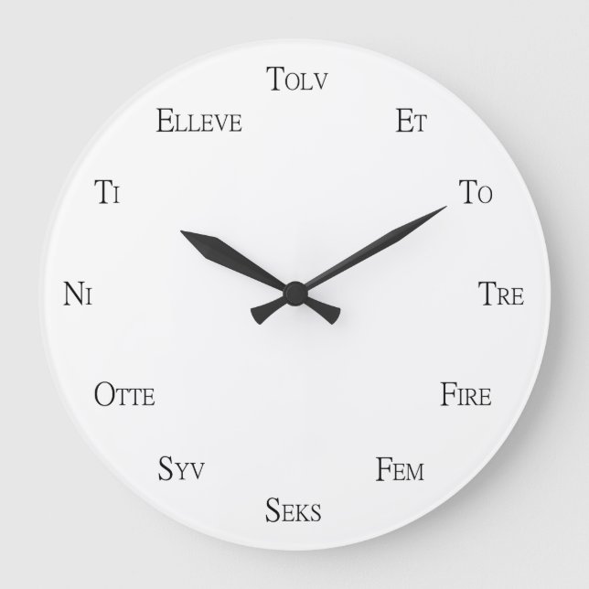 Danish Numbers Language Learning Personalizable Large Clock (Front)